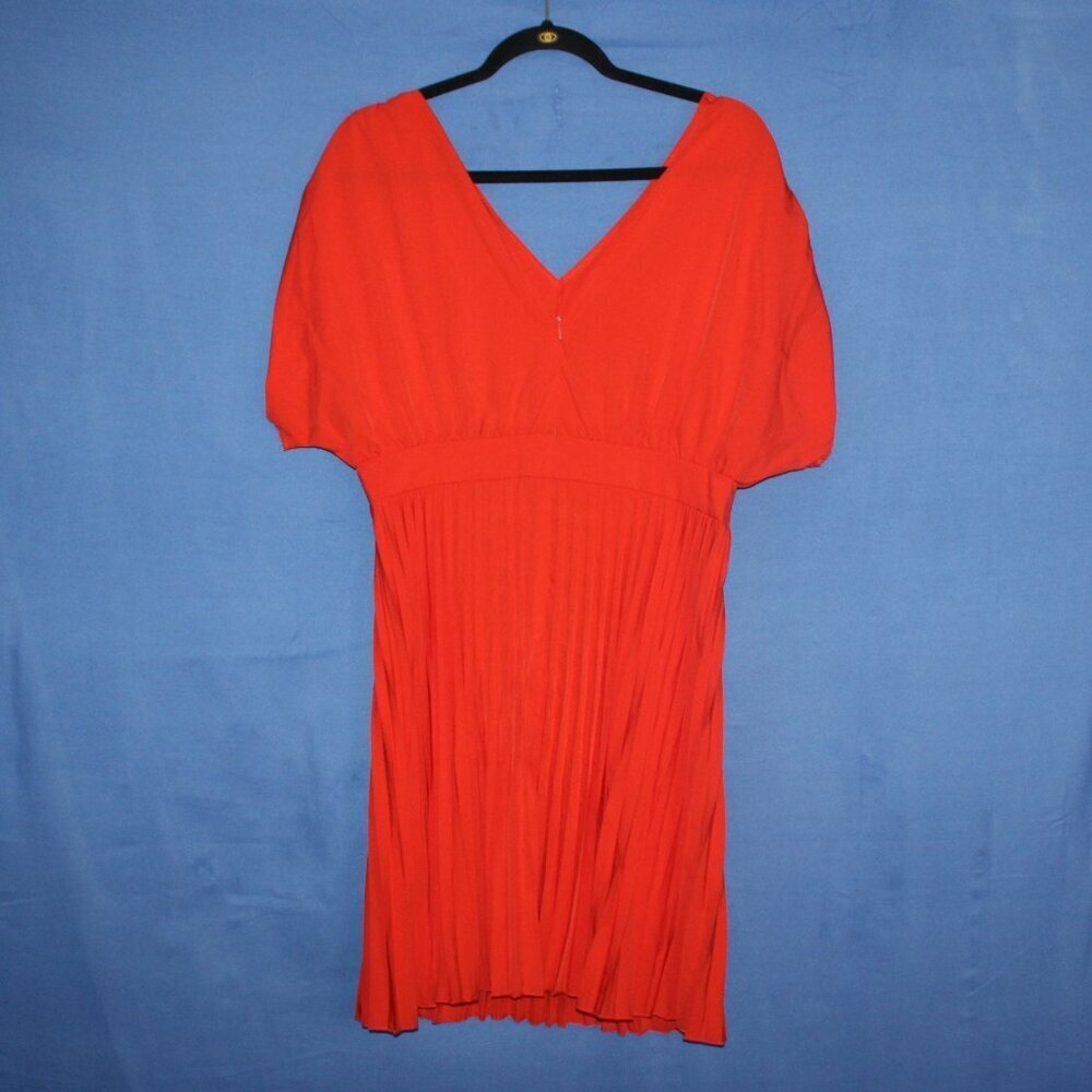 SHEIN Orange Pleated V-Neck Midi Dress M - Picture 3 of 7